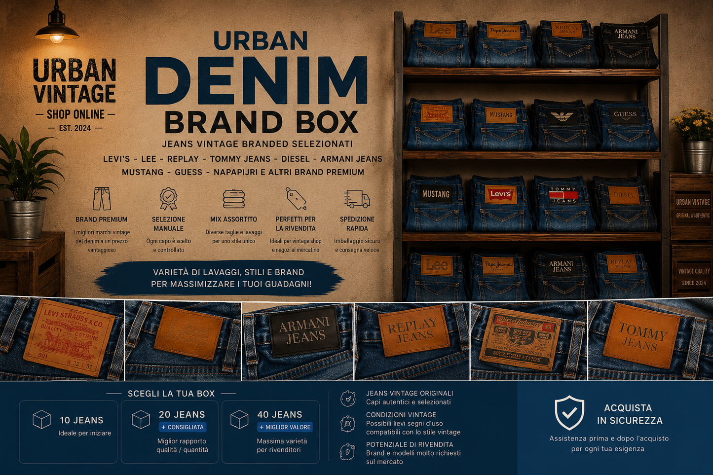 URBAN DENIM BRAND BOX – JEANS VINTAGE BRANDED SELEZIONATI