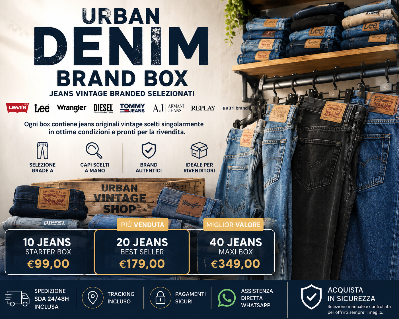URBAN DENIM BRAND BOX – JEANS VINTAGE BRANDED SELEZIONATI
